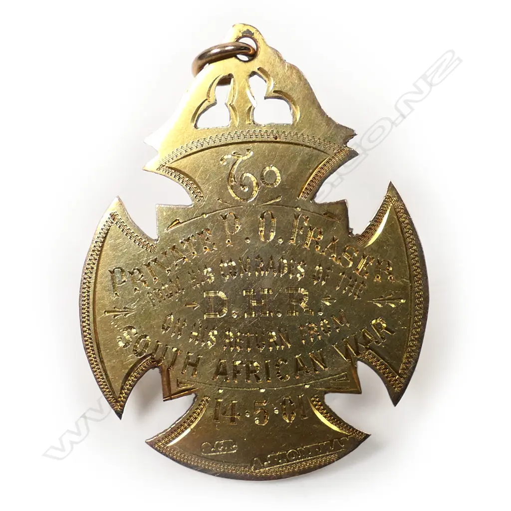 A 9ct yellow gold A. Stoneham Boer War Medal of Honour 1901, Image 1++